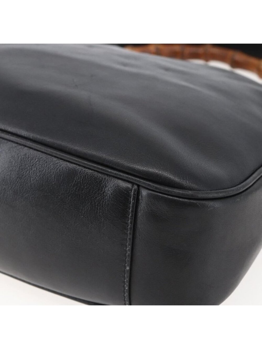 Authentic GUCCI Bamboo Shoulder Bag Leather 2way Black Gold 001 1705 1638 - Picture 16 of 16